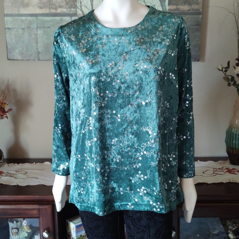 Sz L/XL Festive Velour Long Sleeve Tee